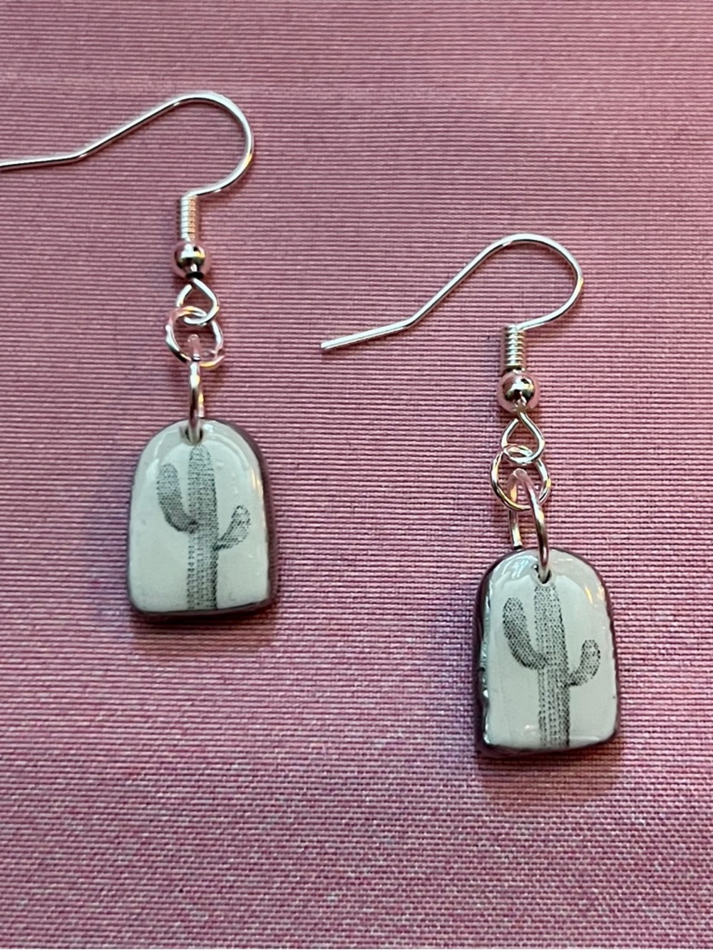 Cactus Dangle Earrings - White and Silver